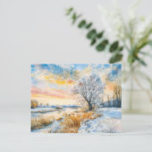 ウィローツリーとスノーハヴェル川。水彩画 ポストカード (スタンド正面)