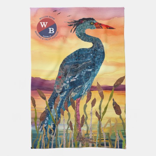 ウィローバームマリーナブルーヘロンサンセットキッチンタオル キッチンタオル (縦)