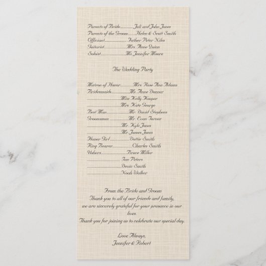 ウィローブランチオンリネン結婚式 プログラム (裏面)