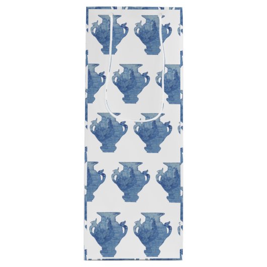 ウィローブルーとホワイトジンジャージャースジャー ワインギフトバッグ (正面)