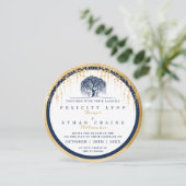 ウィローモダンツリーネイビー金ゴールド結婚式招待状 招待状 (スタンド正面)