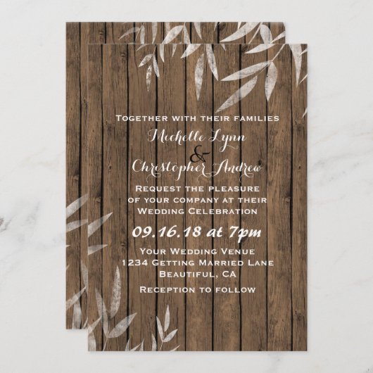 ウィロー素朴～木材の背景結婚式招待状 招待状 (正面/裏面)