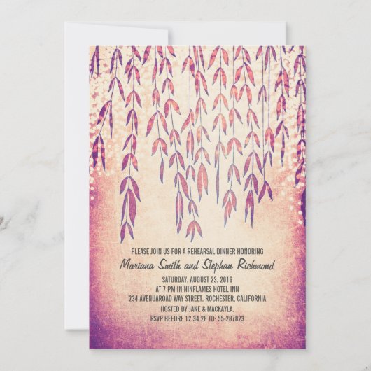 ウィロー・ツリー・ストリング・ライト・リハーサル・ディナー 招待状 (正面)
