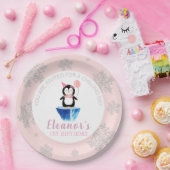 ウィンガーリーターキュートペンギンピンク誕生日 ペーパープレート (パーティー)