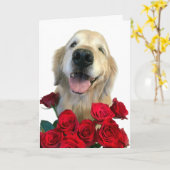 ウィンキングゴールデンレトリバーとバラ母の日 カード (黄色い花)