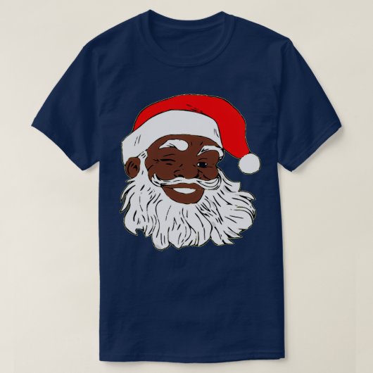 ウィンキングブラックサンタクロースクリスマスクリスマス Tシャツ (デザイン正面)