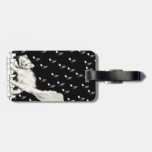 ウィンキングホワイトキャットオンピアノ鍵音符 ラゲッジタグ (裏面横)