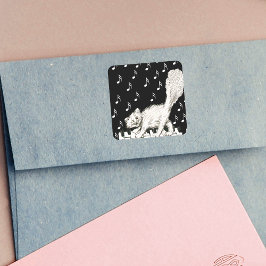 ウィンキングホワイトキャットフワフワの尻尾オン鍵 スクエアシール