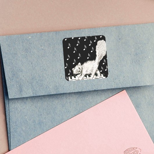 ウィンキングホワイトキャットフワフワの尻尾オン鍵 スクエアシール