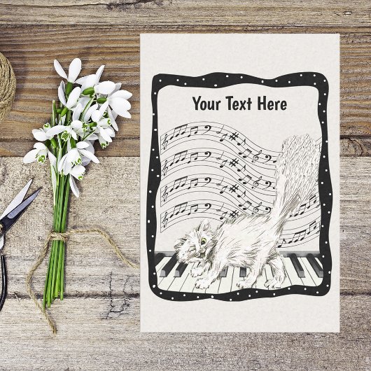 ウィンキングホワイトキャット踊りオンピアノブラックフレーム 薄葉紙