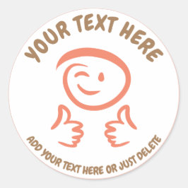 ウィンキング絵文字顔は2つの親指を上げる。Doodle.テンプレート ラウンドシール