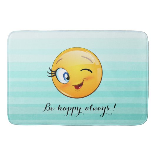 ウィンキング絵文字顔 – 常に幸せ バスマット (正面)