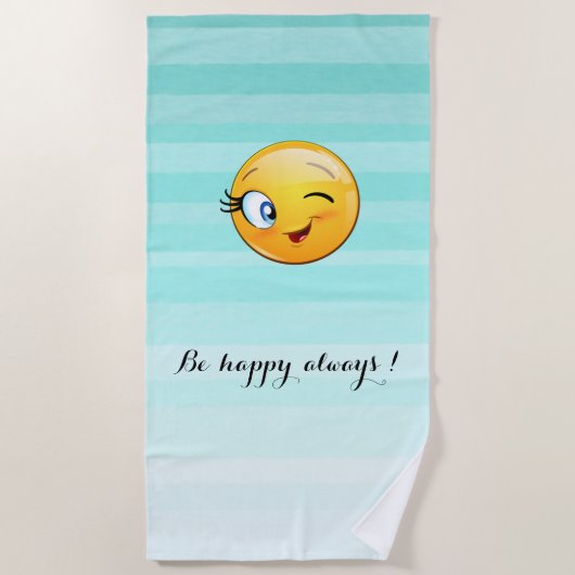 ウィンキング絵文字顔 – 常に幸せ ビーチタオル (正面)