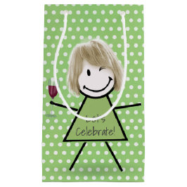 ウィンキング誕生日スティックガールオン水玉模様 スモールペーパーバッグ