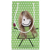 ウィンキング誕生日スティックガールオン水玉模様 スモールペーパーバッグ (正面)