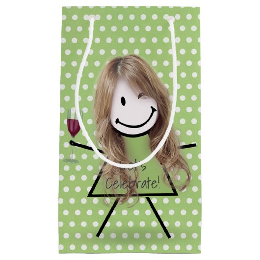 ウィンキング誕生日スティックガールオン水玉模様 スモールペーパーバッグ (正面)