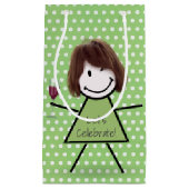 ウィンキング誕生日スティックガールオン水玉模様 スモールペーパーバッグ (正面)