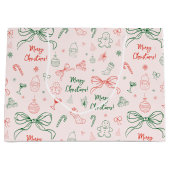 ウィンキーな手描きの楽しいフランスのクリスマスコケット ラージペーパーバッグ (正面)