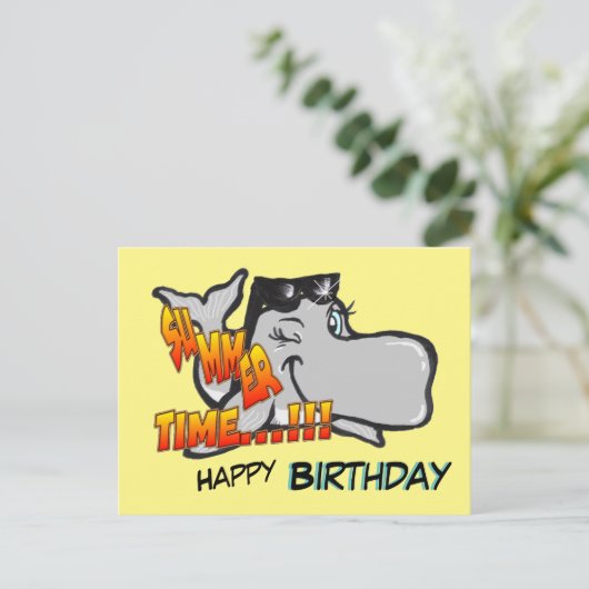 ウィンクするクジラの誕生日ポストカード ポストカード (スタンド正面)