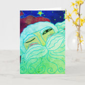 ウィンクするサンタクロースの抽象アート カード (黄色い花)