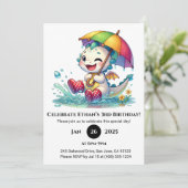ウィンクするベビードラゴンと傘の誕生日 招待状 (スタンド正面)
