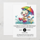 ウィンクするベビードラゴンと傘の誕生日 招待状 (正面/裏面)