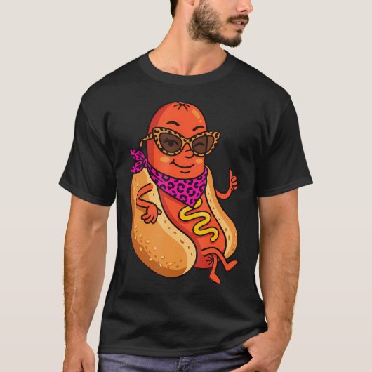 ウィンクするホットドッグサングラス Tシャツ (正面)