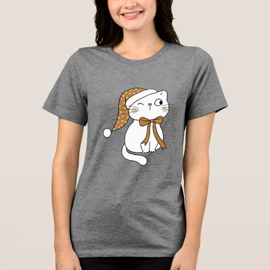 ウィンクする冬の猫 トライブレンドTシャツ (正面)