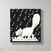 ウィンクする白猫がピアノ鍵盤の上で白い音符に囲まれて キャンバスプリント (正面)