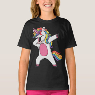 ウィンクする虹色ダビングユニコーン Tシャツ