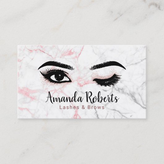 ウィンクアイラッシュズ&眉美しいサロンピンクマーブル 名刺 (正面)