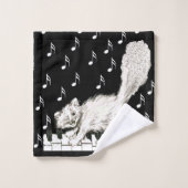 ウィンクフワフワフワイホワイトキャット歩くオンピアノ鍵 ウォッシュタオル (ウォッシュタオル)