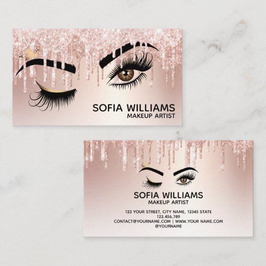 ウィンク美しい茶色の目と金ゴールドクラウンの化粧 紹介カード (正面/裏面)