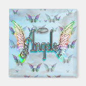 ウィングとハローを持つワードアートエンジェル – レインボーカラー マグネット (正面)