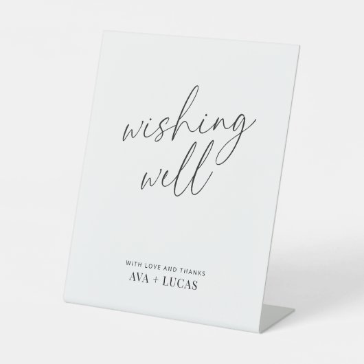 ウィングウェルのミニマリストのスクリプトウェディングレセプション 台座サイン (正面)