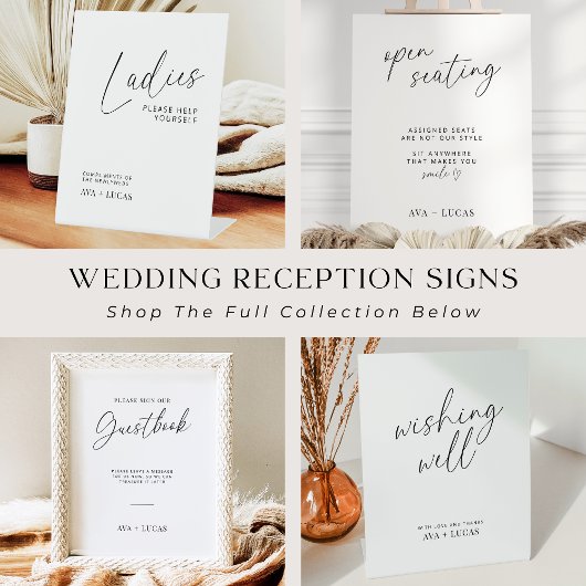 ウィングウェルのミニマリストのスクリプトウェディングレセプション 台座サイン
