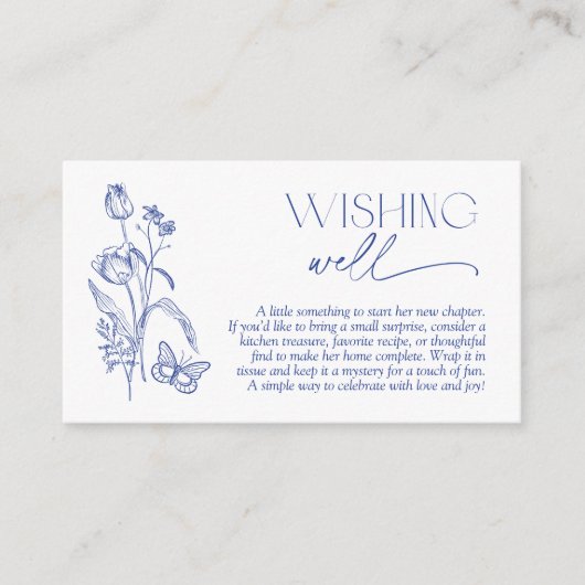 ウィングウェルモダンブルーフローラブライダルシャワー エンクロージャーカード (正面)