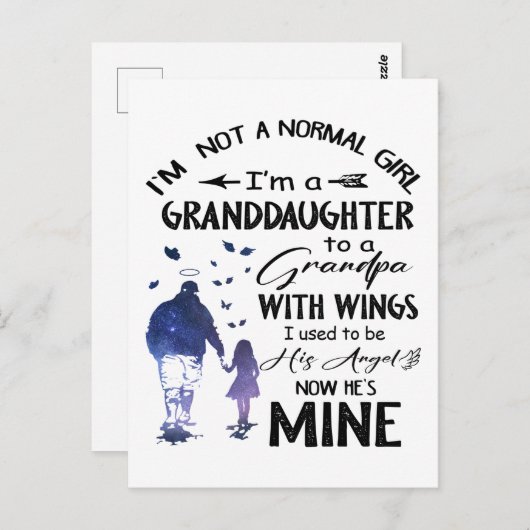 ウィングエンジェル付き普通の女の子の孫娘グランドパ ポストカード (正面/裏面)