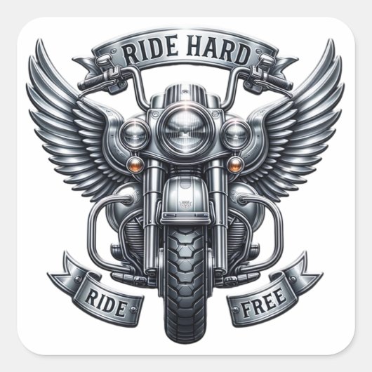 ウィングクラシック&ワード付き自転車デザイン スクエアシール (正面)