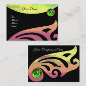 ウィングススタイリッシュモノグラム，緑エメラルド，黄色ピンク 名刺 (正面/裏面)