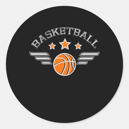 ウィングススポーツチーム付きバスケットボールロゴ ラウンドシール (正面)