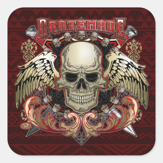 ウィングステッカー付きCratemadeスカル スクエアシール (正面)