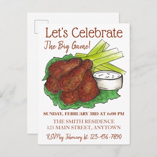 ウィングス祝ビッグゲームサッカーテールゲートパーティー インビテーションポストカード (正面/裏面)