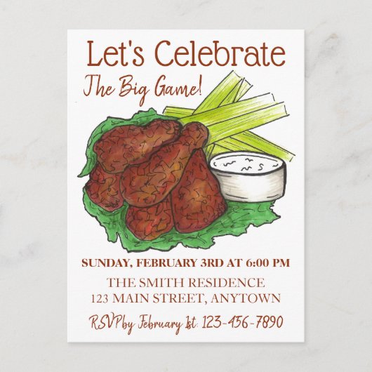 ウィングス祝ビッグゲームサッカーテールゲートパーティー インビテーションポストカード (正面)