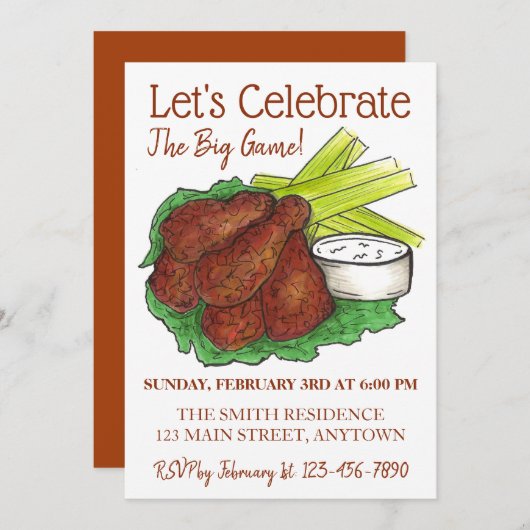 ウィングス祝ビッグゲームサッカーテールゲートパーティー 招待状 (正面/裏面)