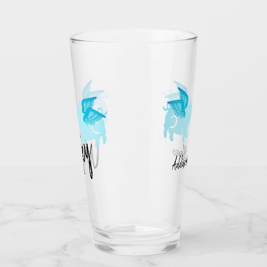 ウィングス飛んでいるブーかわいい豚ティール(緑がかった色)ブルーブラック タンブラーグラス (左)