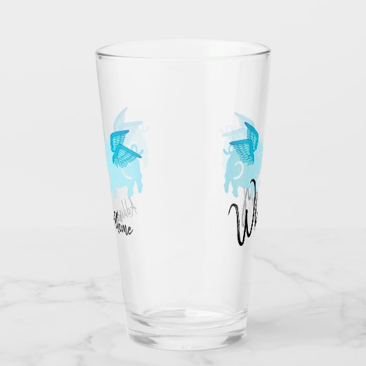 ウィングス飛んでいるブーかわいい豚ティール（緑がかった色）ブルーブラック タンブラーグラス (右)