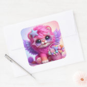 ウィングス&キャンディーバスケット付き可愛いライオン スクエアシール (封筒)