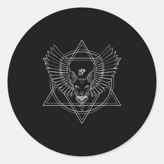 ウィングスV-Necの女性エジプトのホルス目と猫 ラウンドシール (正面)