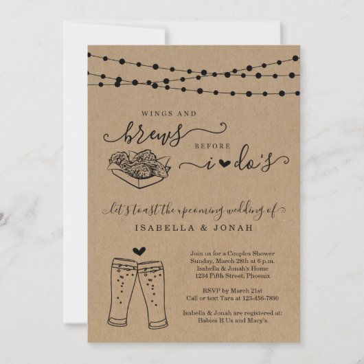 ウィングズ&ブリーズウィズウィズビズ・カップルのブライダルシャワー 招待状 (正面)